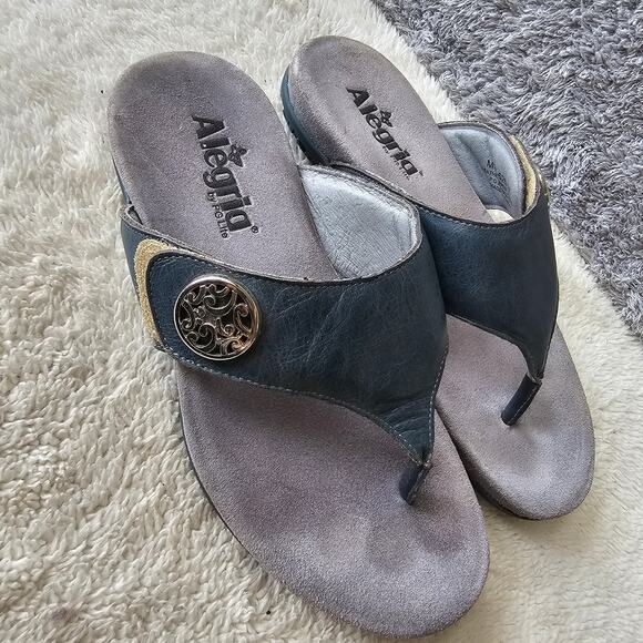 Alegria Women's Molly Jean Baby Leather Slip On Thong Sandals Size 6.5 Blue Boho - Picture 1 of 5